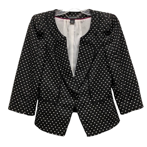 WHBM Polka Dot Single Button Collarless Crop Blazer Jacket Black Size 2 - Picture 1 of 7